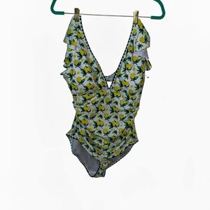 Aidonger lemon print ruffle one piece bathing suit swimsuit new nwt large L